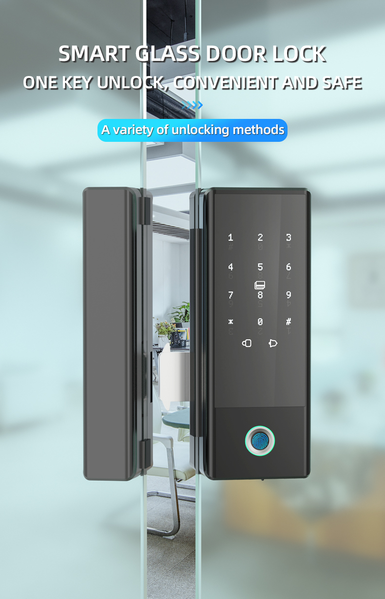 Smart Electronic keyless password+fingerprint+card glass door lock